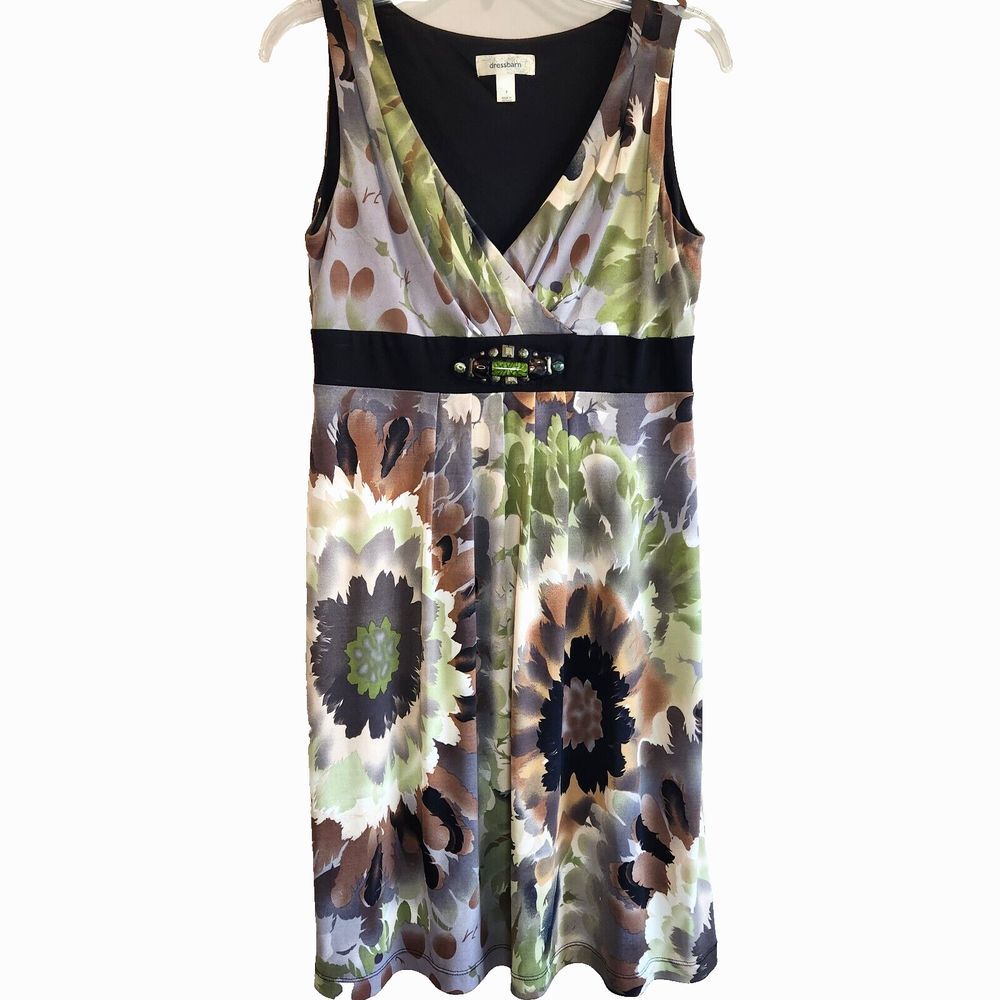 Dress Barn Crossover V Neck Sleeveless Colorful‎ Floral Pleats Beads  Dress Sz 4